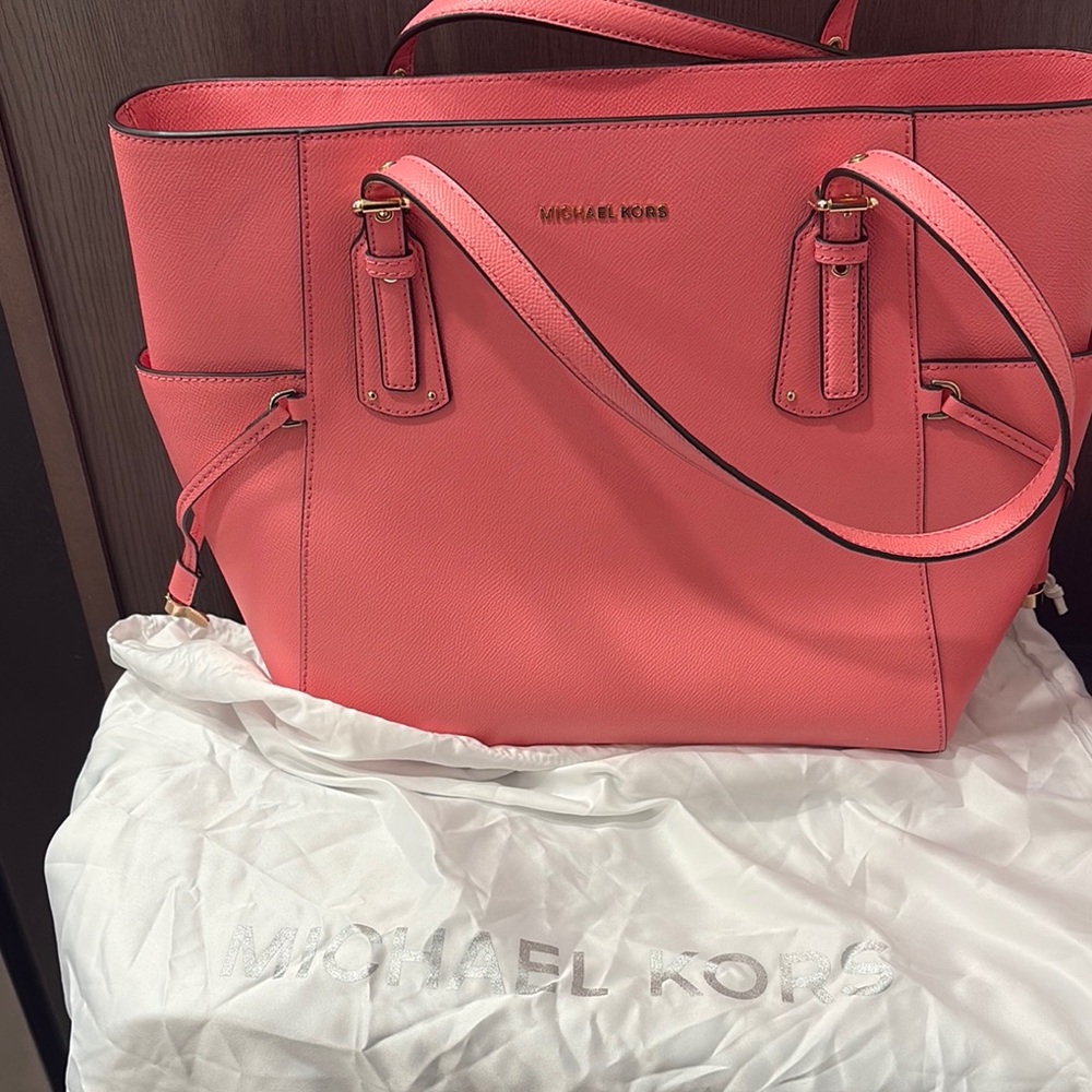 Michael Kors Pink Leather Tote with Silver Hardware